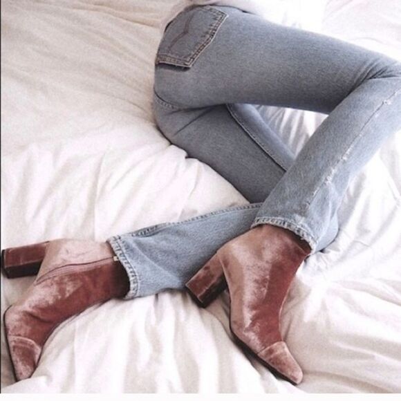 Zara Shoes - Zara Pink Velvet Heeled Ankle Booties - 37/7US, Chic Statement Footwear